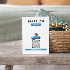 Personalisiertes Geldgeschenk | Führerschein Zuschuss | Digitales Sparbuch | Geschenkkarte | Auto Mädchen Blau