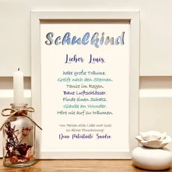 Personalisiertes Geldgeschenk zur Einschulung für Jungen im A4 Bilderrahmen – Geschenk zum 1. Schultag mit Name