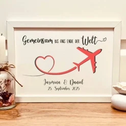 Personalisiertes Geldgeschenk zur Hochzeit – Hochzeitsgeschenk „Gemeinsam bis ans Ende der Welt“ im Bilderrahmen