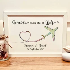 Personalisiertes Geldgeschenk zur Hochzeit – Hochzeitsgeschenk „Gemeinsam bis ans Ende der Welt“ im Bilderrahmen