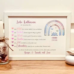 Personalisiertes Geldgeschenk zur Konfirmation für Mädchen – Erinnerungsrahmen mit Regenbogen & Herzenswünschen