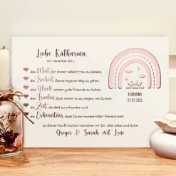 Personalisiertes Geldgeschenk zur Konfirmation für Mädchen – Erinnerungsrahmen mit Regenbogen & Herzenswünschen