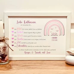 Personalisiertes Geldgeschenk zur Konfirmation für Mädchen – Erinnerungsrahmen mit Regenbogen & Herzenswünschen