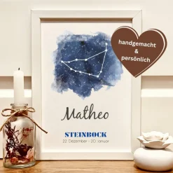 Personalisiertes Geldgeschenk Sternzeichen Steinbock – Einzigartiges Geburtstagsgeschenk im Bilderrahmen