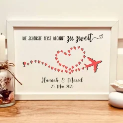 Personalisiertes Geldgeschenk zur Hochzeit – Hochzeitsgeschenk „Die schönste Reise beginnt zu zweit“ im Bilderrahmen