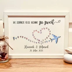 Personalisiertes Geldgeschenk zur Hochzeit – Hochzeitsgeschenk „Die schönste Reise beginnt zu zweit“ im Bilderrahmen