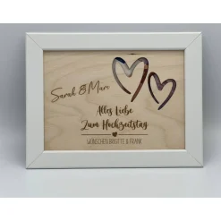 Personalisiertes Geldgeschenk aus Holz mit Herzmotiv zur Hochzeit, Silberhochzeit & goldenen Hochzeit
