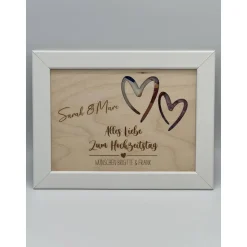 Personalisiertes Geldgeschenk aus Holz mit Herzmotiv zur Hochzeit, Silberhochzeit & goldenen Hochzeit