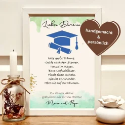 Personalisiertes Geldgeschenk Abitur im Bilderrahmen mit Hut & Urkunde – Kreatives Andenken