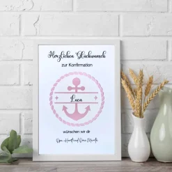Personalisiertes Geldgeschenk zur Konfirmation, Kommunion & Jugendweihe | A4 mit Anker-Motiv & Rahmen