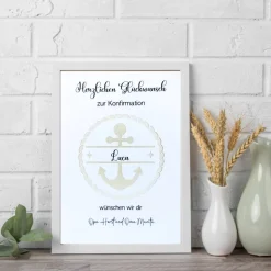 Personalisiertes Geldgeschenk zur Konfirmation, Kommunion & Jugendweihe | A4 mit Anker-Motiv & Rahmen