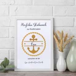 Personalisiertes Geldgeschenk zur Konfirmation, Kommunion & Jugendweihe | A4 mit Anker-Motiv & Rahmen