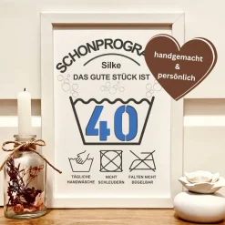 Personalisiertes Geldgeschenk 40. Geburtstag mit Humor – Pflegehinweise Bilderrahmen für Frauen
