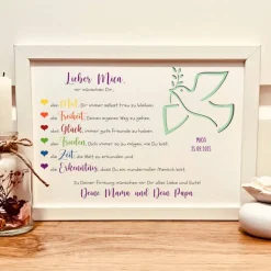 Personalisiertes Geldgeschenk zur Firmung – Bilderrahmen mit Friedenstaube & Wunschname