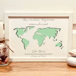 Personalisiertes Geldgeschenk Geburtstag für Abenteurer – Weltkarte im Bilderrahmen