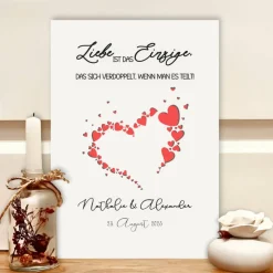 Personalisiertes Geldgeschenk Hochzeit – Geld im Bilderrahmen mit Namen & Herzen