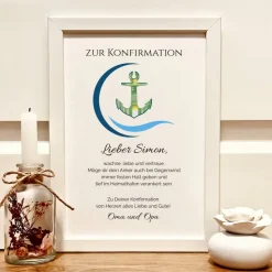 Personalisiertes Geldgeschenk zur Konfirmation mit Anker | Konfirmationsgeschenk Geld im Bilderrahmen