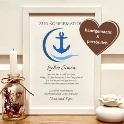 Personalisiertes Geldgeschenk zur Konfirmation mit Anker | Konfirmationsgeschenk Geld im Bilderrahmen