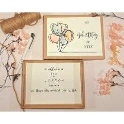 Personalisiertes Geldgeschenk zum Geburtstag – Geschenkbox mit Namen & Ballons | Inklusive Glückwunschkarte & Leinensäckchen