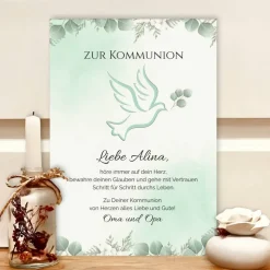 Personalisiertes Geldgeschenk zur Kommunion – Kommunionsgeschenk Bilderrahmen mit Namen & Taubenmotiv