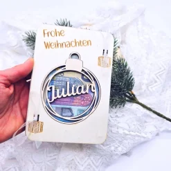 Personalisiertes Geldgeschenk Weihnachten | Geschenkverpackung nachhaltig  | Christbaumkugel mit Name | Weihnachtskarte