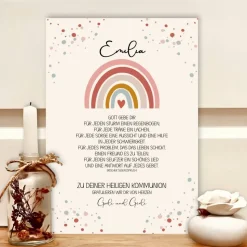Personalisiertes Geschenkbild zur Erstkommunion für Mädchen – Einzigartiges Kommunionsgeschenk mit Namen & Regenbogen