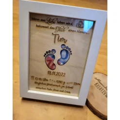 Personalisiertes Geschenk zur Geburt oder Taufe im Bilderrahmen. Individuelles Geldgeschenk mit Geburtsdaten
