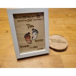 Personalisiertes Geschenk zur Geburt oder Taufe im Bilderrahmen. Individuelles Geldgeschenk mit Geburtsdaten