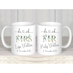 Personalisiertes Geschenk zur Hochzeit Tassen Set Brautpaar
