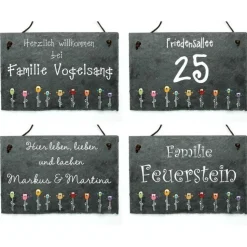 personalisiertes Geschenk für Familien - Türschild aus Schiefer mit Eulen handbemalt, Schieferschild mit Name, Haustürschild für den Eingang, Familientürschild für das Zuhause