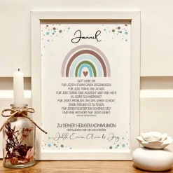 Personalisiertes Geschenkbild zur Erstkommunion für Jungen – Kommunionsgeschenk mit Namen & Regenbogenmotiv