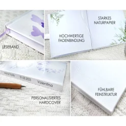 personalisiertes Gästebuch & Album zur Taufe mit Schmetterlingen in Pink & Rosa blanko o. mit Fragebogen