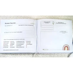 personalisiertes Gästebuch zur Taufe mit Wal, Welle, Herz in Grau & Rosa blanko od. mit Fragen / Fragebogen
