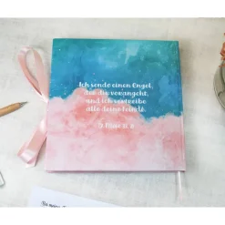 personalisiertes Gästebuch & Album zur Taufe in Türkis bis Rosa blanko oder mit Fragen