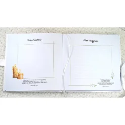 personalisiertes Gästebuch zur Taufe Regenbogen, Herzen, Sonne & Mond blanko o. mit Fragen / Fragebogen Beere