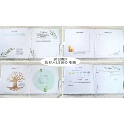 personalisiertes Gästebuch zur Taufe Regenbogen, Herzen, Sonne & Mond blanko o. mit Fragen / Fragebogen Beere