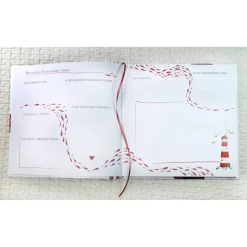 personalisiertes Gästebuch zur Kommunion mit mit Kreisen und Fischen in Fuchsia Beere Pink Gästefragen Fragebogen Fragen