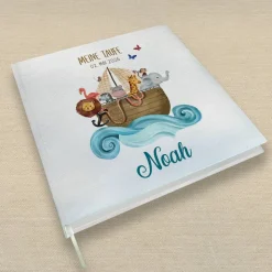 personalisiertes Gästebuch zur Taufe mit Arche Noah und Tieren blanko od. mit Fragen / Fragebogen