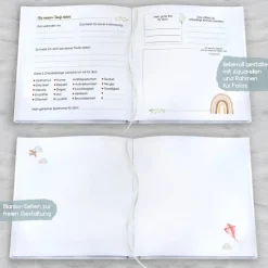 personalisiertes Gästebuch zur Taufe mit Wal, Welle, Herz in Grau & Hellblau blanko od. mit Fragen / Fragebogen