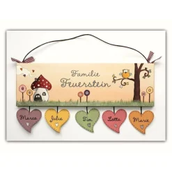 Personalisiertes Haustürschild Familie aus Holz – Handgemachtes Türschild mit Namen und Herzanhängern, wetterfestes Familienschild, dekoratives Eingangsschild, Familiengeschenk
