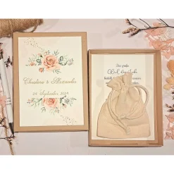 Personalisiertes Hochzeitsgeschenk – Geldgeschenkbox mit Namen & Datum | Hochzeitsschachtel inkl. Karte & Leinensäckchen
