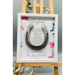 Personalisiertes Hochzeitsgeschenk mit echtem Hufeisen – Einzigartiges Wandbild zur Hochzeit