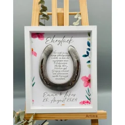 Personalisiertes Hochzeitsgeschenk mit echtem Hufeisen – Einzigartiges Wandbild zur Hochzeit
