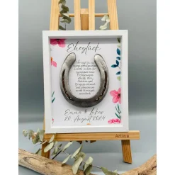 Personalisiertes Hochzeitsgeschenk mit echtem Hufeisen – Einzigartiges Wandbild zur Hochzeit