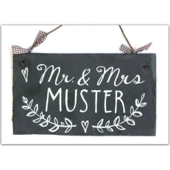Personalisiertes Hochzeitsgeschenk – Schiefer Türschild Mr & Mrs mit Name