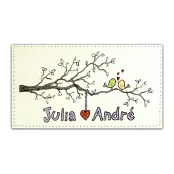 Personalisiertes Hochzeitsgeschenk: Handbemaltes Türschild aus Holz mit Motiv verliebte Vögel – Individuelles Namensschild für Paare, einmaliges Haustürschild mit Namen - einzigartiges Geschenk zur Hochzeit für das Brautpaar - exklusiv, einmalig, besonders, ausgefallen