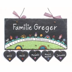 personalisiertes Hochzeitsgeschenk: Türschild aus Schiefer mit Name personalisiert, wetterfestes Schieferschild für die Haustür, bunt & handgemalt