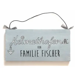 Personalisiertes Hochzeitsgeschenk Türschild Heimathafen aus Holz - maritimes Familienschild handgemalt, individuelles Haustürschild mit Name - einzigartiges Geschenk zur Hochzeit für das Brautpaar - persönlich, exklusiv, besonders