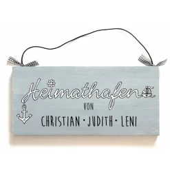 Personalisiertes Hochzeitsgeschenk Türschild Heimathafen aus Holz - maritimes Familienschild handgemalt, individuelles Haustürschild mit Name - einzigartiges Geschenk zur Hochzeit für das Brautpaar - persönlich, exklusiv, besonders