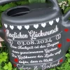 personalisiertes Hochzeitsgeschenk,10 Liter Gießkanne mit Spruch aus Vinylschrift verziert und mit Schleifendeko